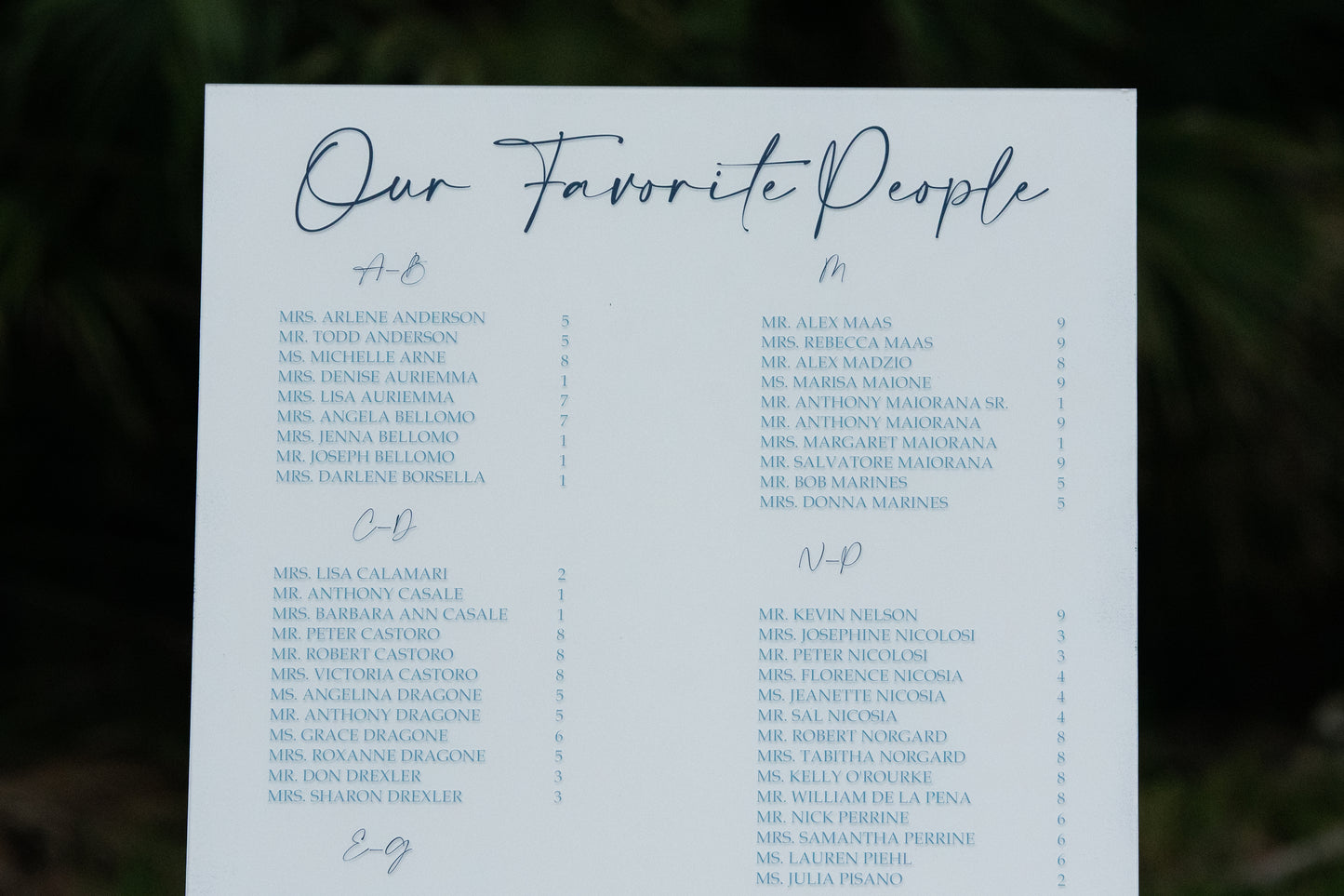 Customizable UV Printed Acrylic Seating Charts with Hand-Painted Backing